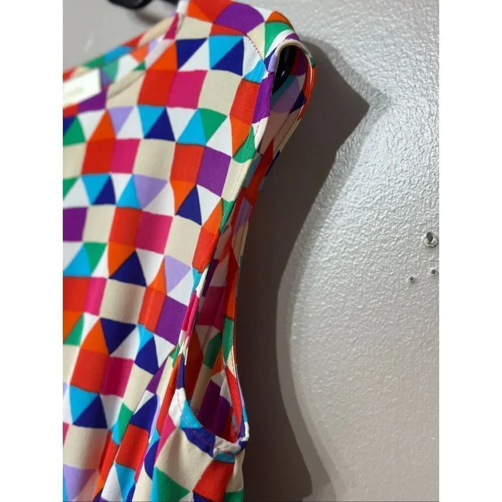 NWOT Kate Spade 100% Silk Abbey Sheath Geometric Fit & Flare Smocked Waist Dress